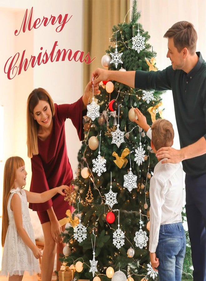 PPRAFDD 16 PCS White Wooden Snowflakes Ornaments 8 Styles 3-inch Christmas Wood Snowflake for Crafts Hanging Decorations with Twine for Winter Home Tree Garland Christmas Decoration - Image 5